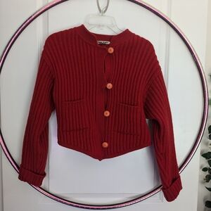 Vintage Sonia Rykiel Red Wool Military Band Cardigan Sz L GUC